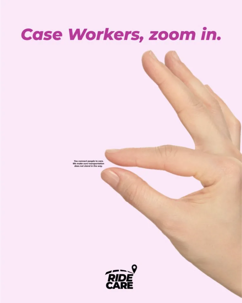 RideCare post: “Case workers, zoom in.”